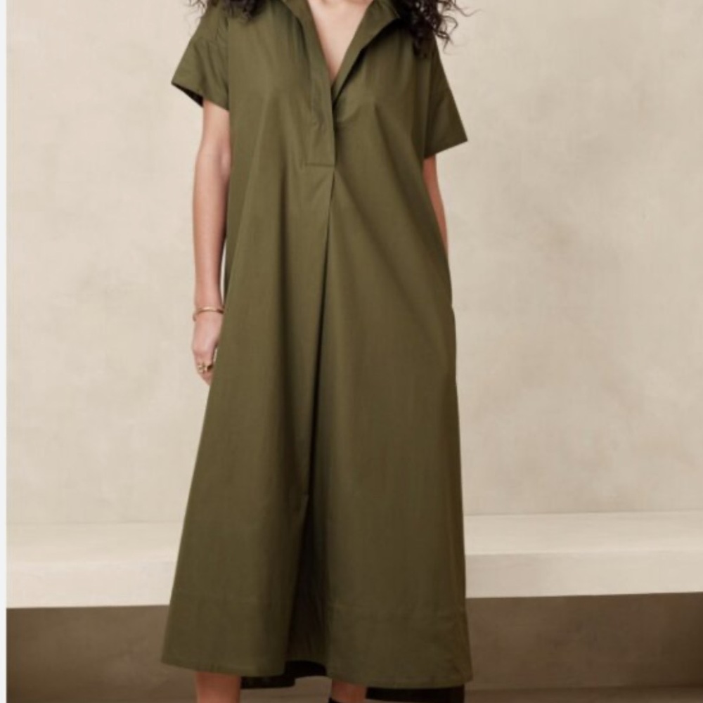 Banana Republic Cruz Popline Green Midi Dress